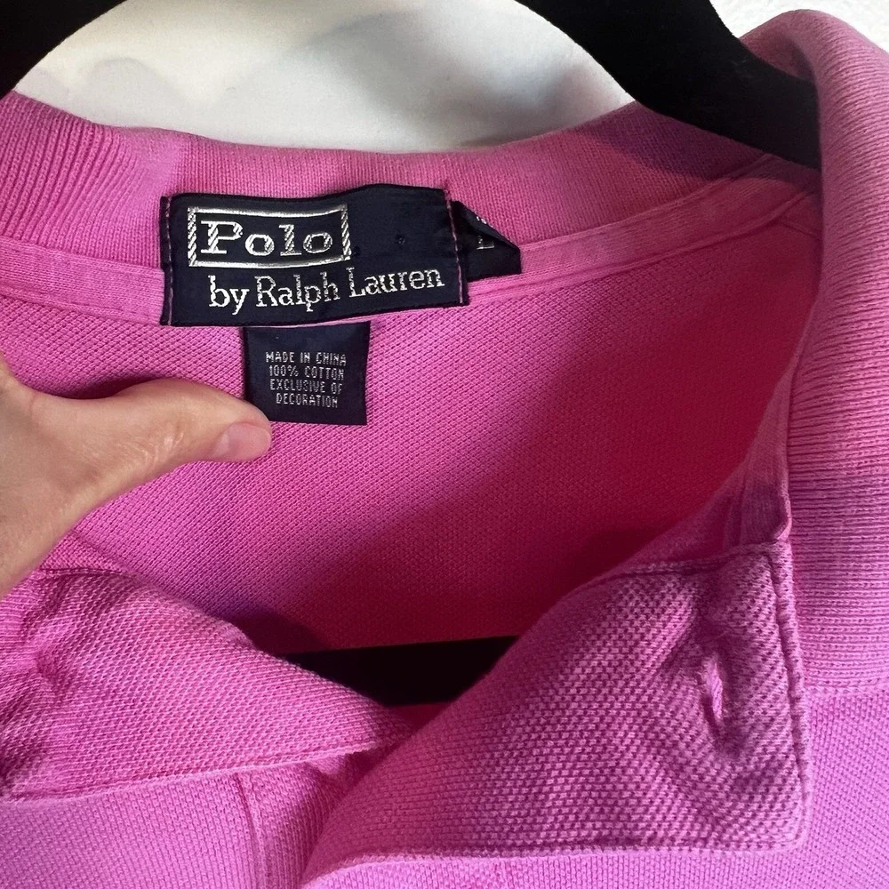Polo Ralph Lauren‎ Mens Pink Polo Large Blue Horse 100% Cotton Preppy